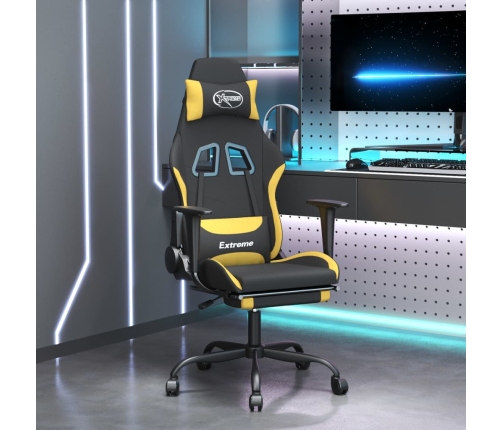 Silla gaming de masaje con reposapiés tela negro y amarillo