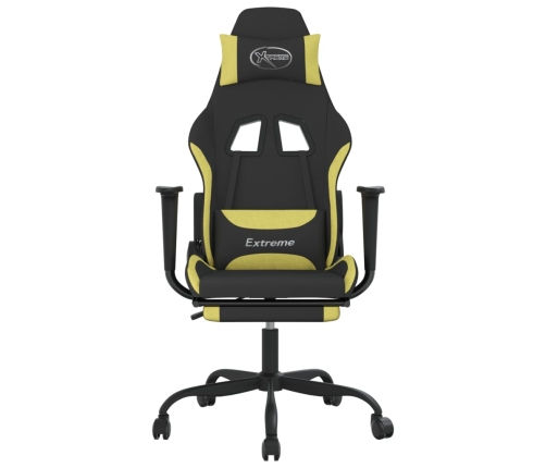 Silla gaming de masaje con reposapiés tela negro y verde claro