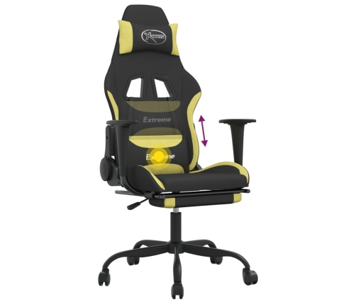 Silla gaming de masaje con reposapiés tela negro y verde claro