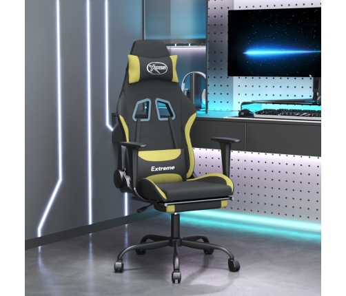 Silla gaming de masaje con reposapiés tela negro y verde claro