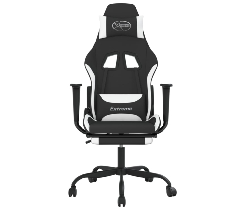 Silla gaming de masaje con reposapiés tela negro y blanco