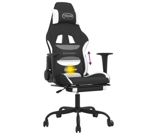 Silla gaming de masaje con reposapiés tela negro y blanco