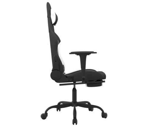 Silla gaming de masaje con reposapiés tela negro y blanco