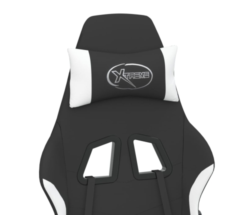 Silla gaming de masaje con reposapiés tela negro y blanco