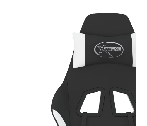 Silla gaming de masaje con reposapiés tela negro y blanco