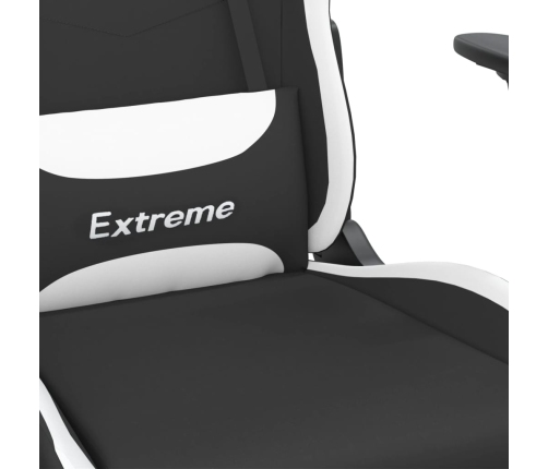 Silla gaming de masaje con reposapiés tela negro y blanco