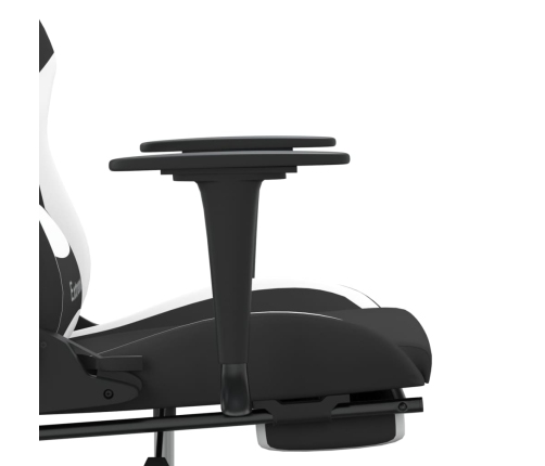 Silla gaming de masaje con reposapiés tela negro y blanco