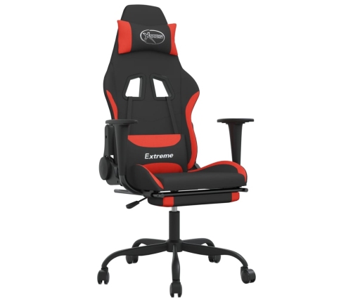 Silla gaming de masaje con reposapiés tela negro y rojo