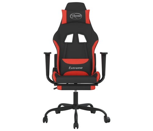 Silla gaming de masaje con reposapiés tela negro y rojo