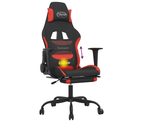 Silla gaming de masaje con reposapiés tela negro y rojo