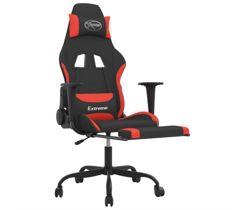 Silla gaming de masaje con reposapiés tela negro y rojo