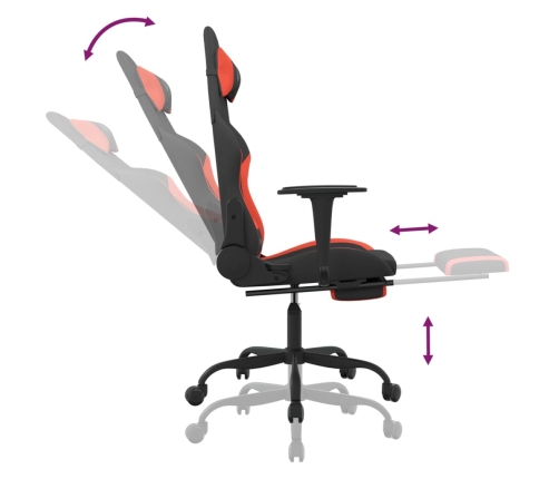 Silla gaming de masaje con reposapiés tela negro y rojo