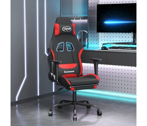 Silla gaming de masaje con reposapiés tela negro y rojo