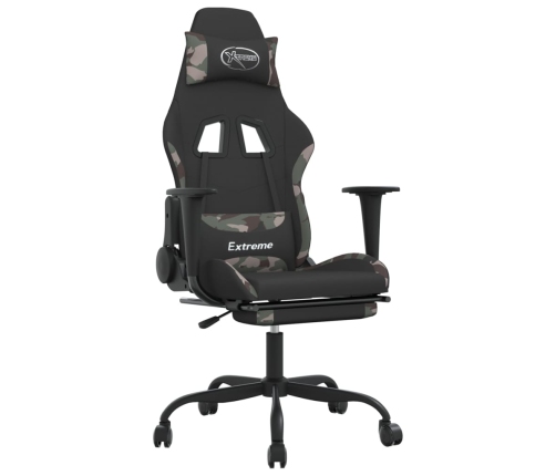 Silla gaming de masaje con reposapiés tela negro y camuflaje