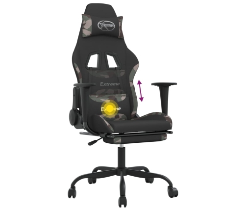 Silla gaming de masaje con reposapiés tela negro y camuflaje