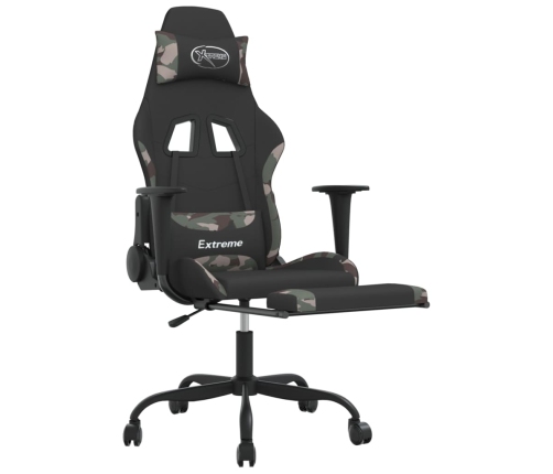 Silla gaming de masaje con reposapiés tela negro y camuflaje