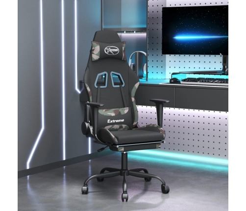 Silla gaming de masaje con reposapiés tela negro y camuflaje