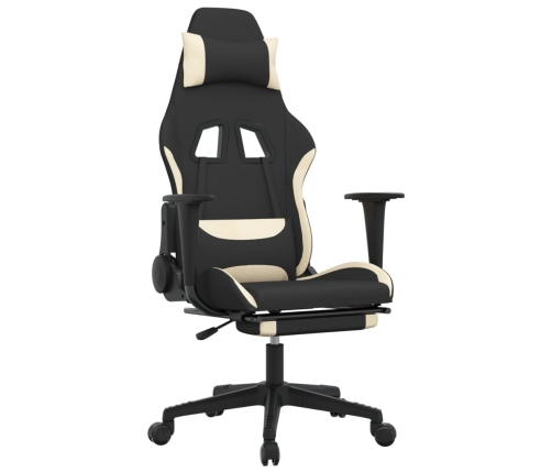 Silla gaming de masaje con reposapiés tela negro y crema