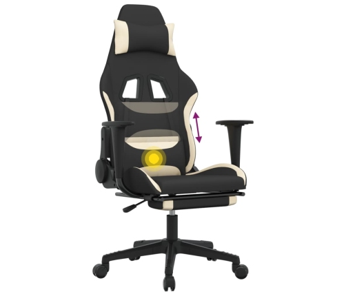 Silla gaming de masaje con reposapiés tela negro y crema