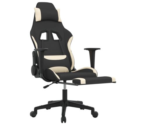 Silla gaming de masaje con reposapiés tela negro y crema