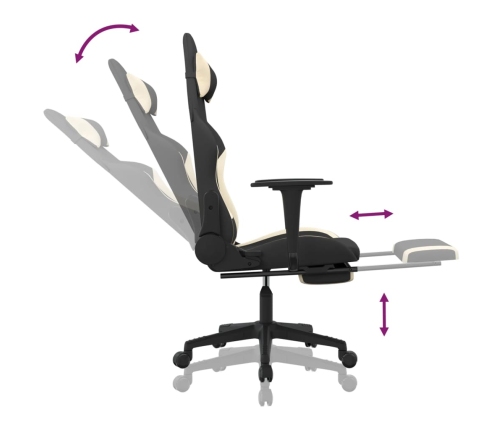 Silla gaming de masaje con reposapiés tela negro y crema