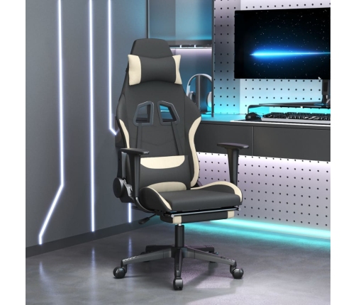 Silla gaming de masaje con reposapiés tela negro y crema