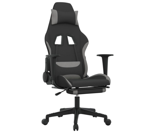 Silla gaming de masaje con reposapiés tela negro y gris claro