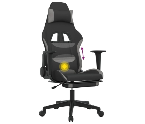 Silla gaming de masaje con reposapiés tela negro y gris claro