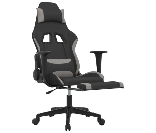 Silla gaming de masaje con reposapiés tela negro y gris claro