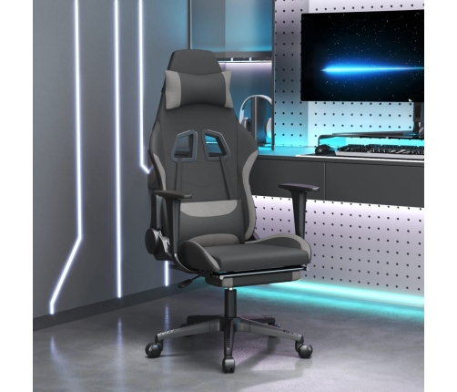 Silla gaming de masaje con reposapiés tela negro y gris claro