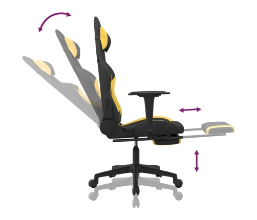 Silla gaming de masaje con reposapiés tela negro y amarillo