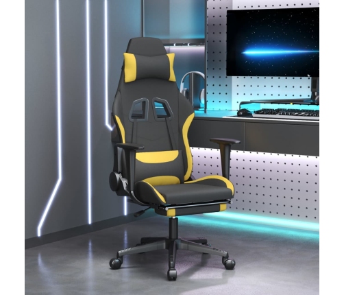 Silla gaming de masaje con reposapiés tela negro y amarillo