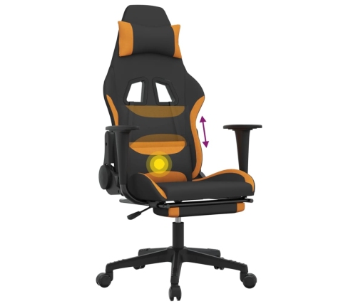 Silla gaming de masaje con reposapiés tela negro y naranja