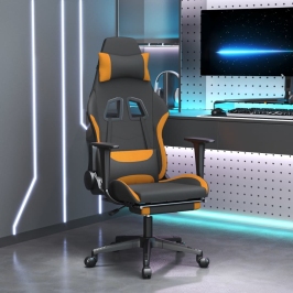 Silla gaming de masaje con reposapiés tela negro y naranja