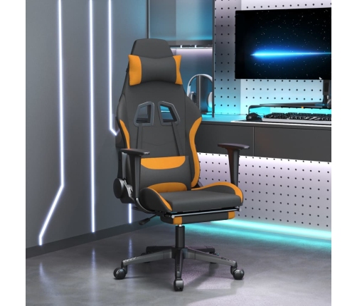 Silla gaming de masaje con reposapiés tela negro y naranja