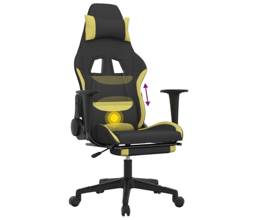 Silla gaming de masaje con reposapiés tela negro y verde claro