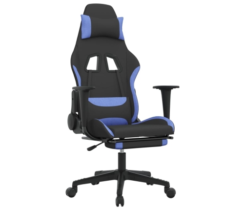 Silla gaming de masaje con reposapiés tela negro y azul