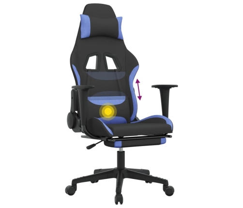 Silla gaming de masaje con reposapiés tela negro y azul