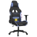 Silla gaming de masaje con reposapiés tela negro y azul