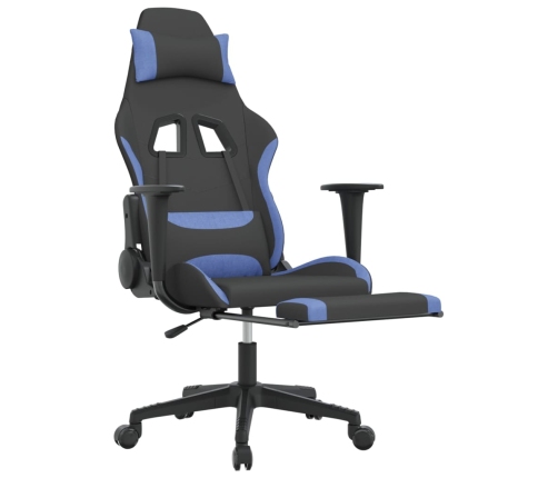 Silla gaming de masaje con reposapiés tela negro y azul