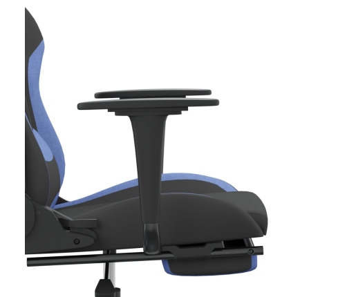 Silla gaming de masaje con reposapiés tela negro y azul