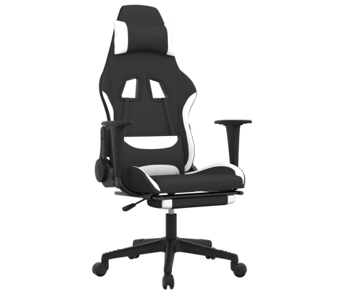 Silla gaming de masaje con reposapiés tela negro y blanco