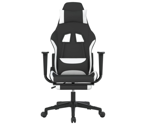 Silla gaming de masaje con reposapiés tela negro y blanco