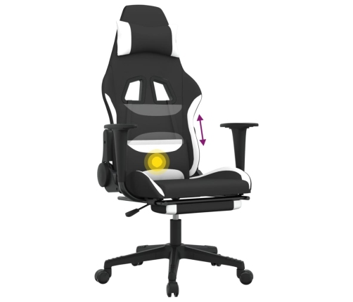 Silla gaming de masaje con reposapiés tela negro y blanco