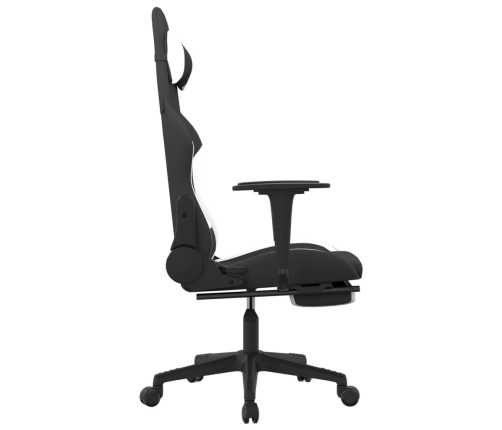 Silla gaming de masaje con reposapiés tela negro y blanco