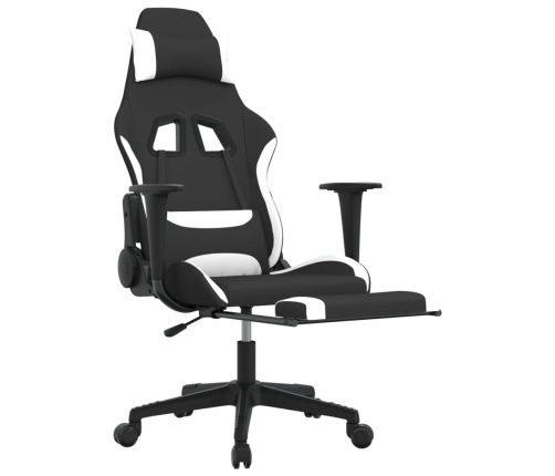 Silla gaming de masaje con reposapiés tela negro y blanco