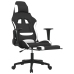 Silla gaming de masaje con reposapiés tela negro y blanco