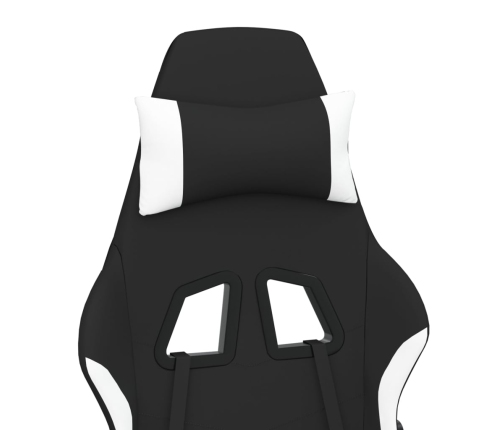 Silla gaming de masaje con reposapiés tela negro y blanco