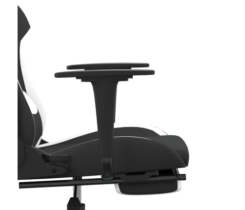 Silla gaming de masaje con reposapiés tela negro y blanco