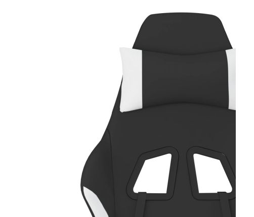 Silla gaming de masaje con reposapiés tela negro y blanco